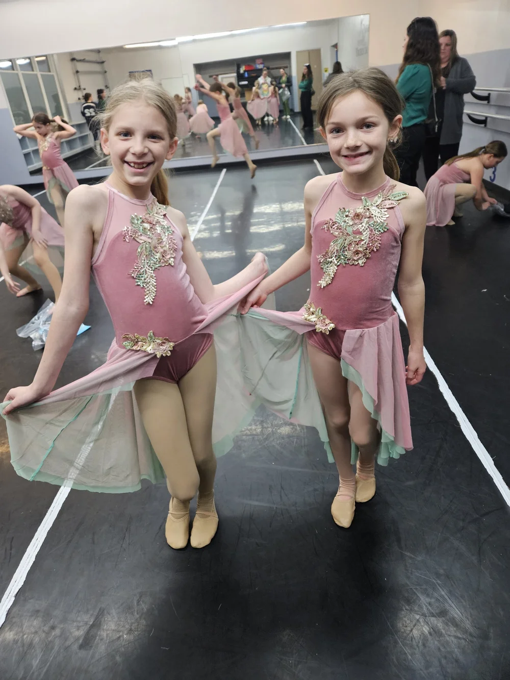 Girls Dusty Pink Flowy Dress with Gold Floral Appliqué